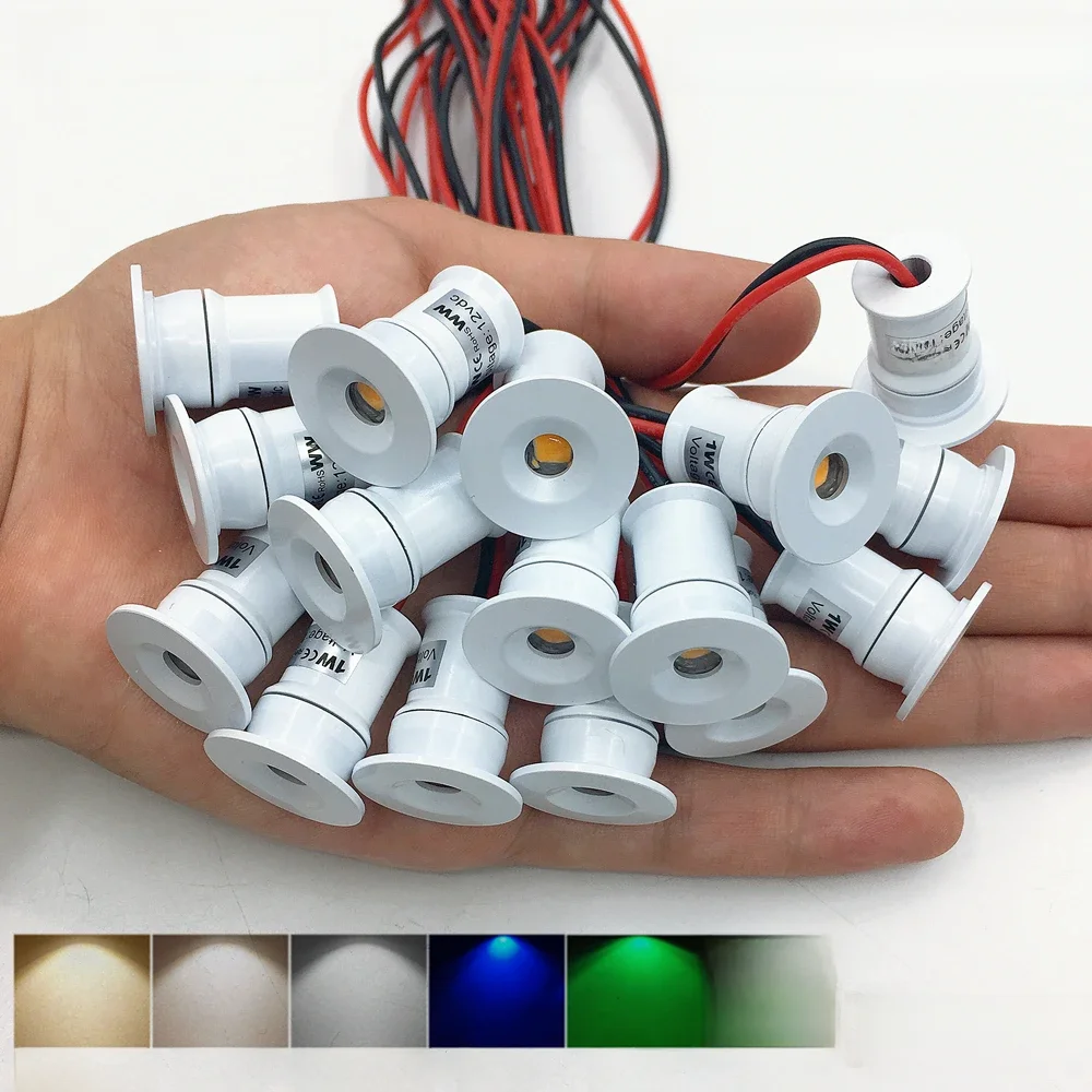 Spot lumineux LED encastrable pour le plafond, lumière à intensité réglable, luminaire d'intérieur, idéal pour une cuisine ou des escaliers, 1W, 12/3/24V, 20 unités
