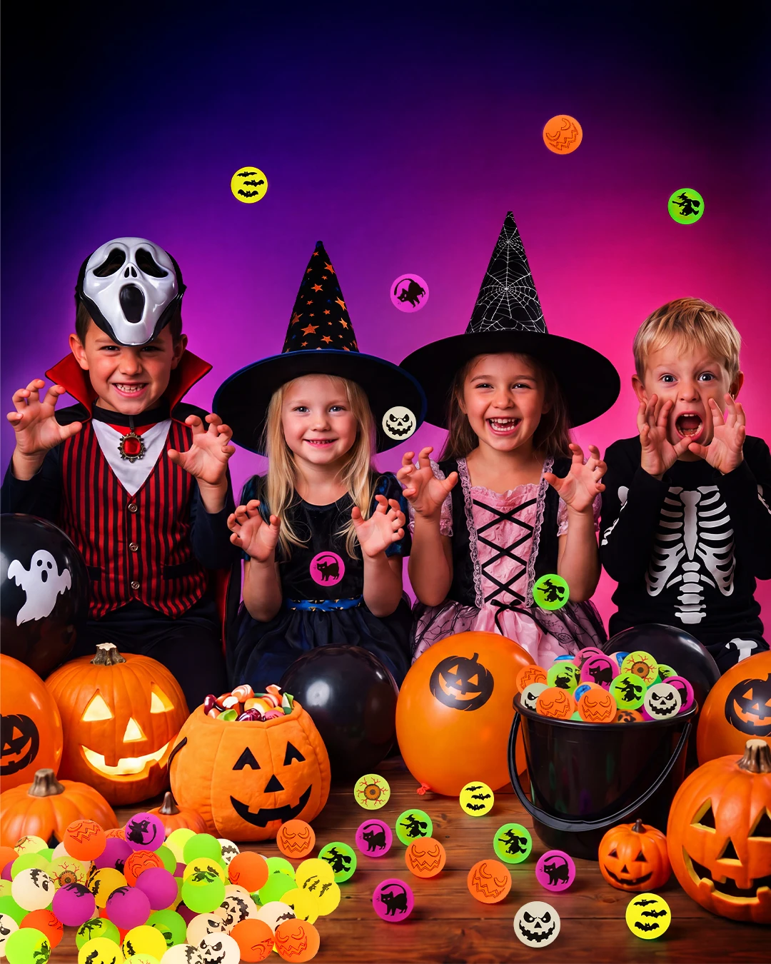 Tolife 72 PCS Halloween Glow‑in‑The‑Dark Bouncy Balls, 6 Assorted Spooky Designs, Rubber Bounce Ball Set, Halloween Party Favors, Trick‑or‑Treat Goodie Bag Fillers for Kids - view 6