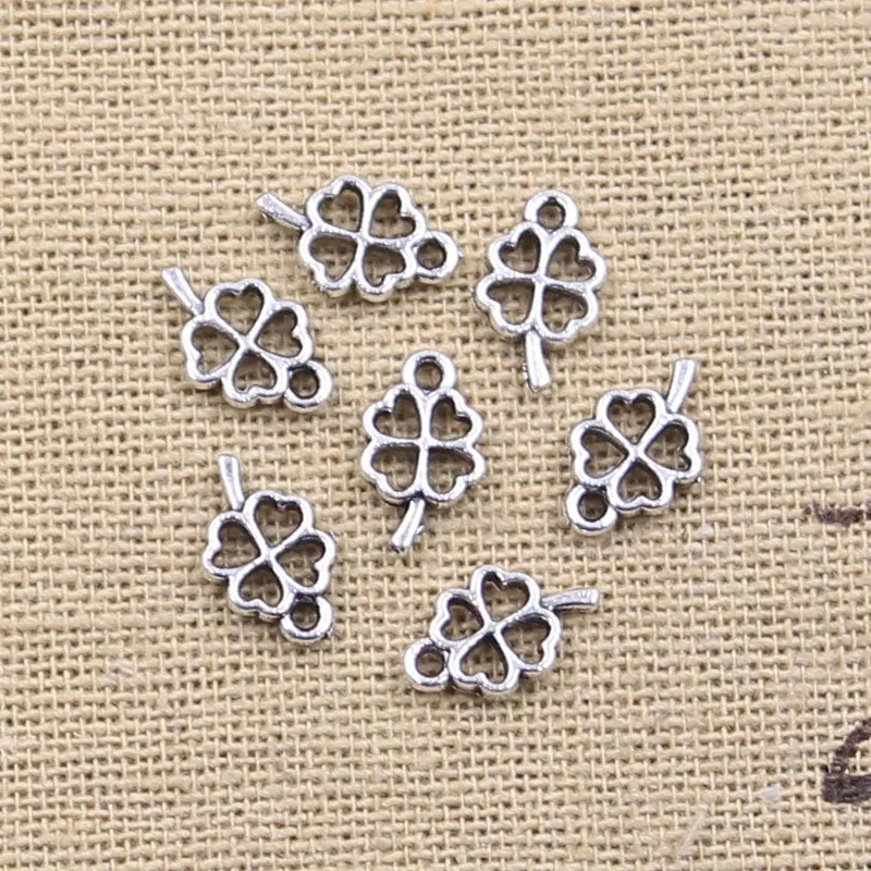 100 sztuk Charms szczęście irlandzki czterolistna koniczyna 10x6mm Antique srebrny kolor zawieszki DIY dokonywanie ustalenia Handmade tybetański rzemiosło — zdjęcie 2