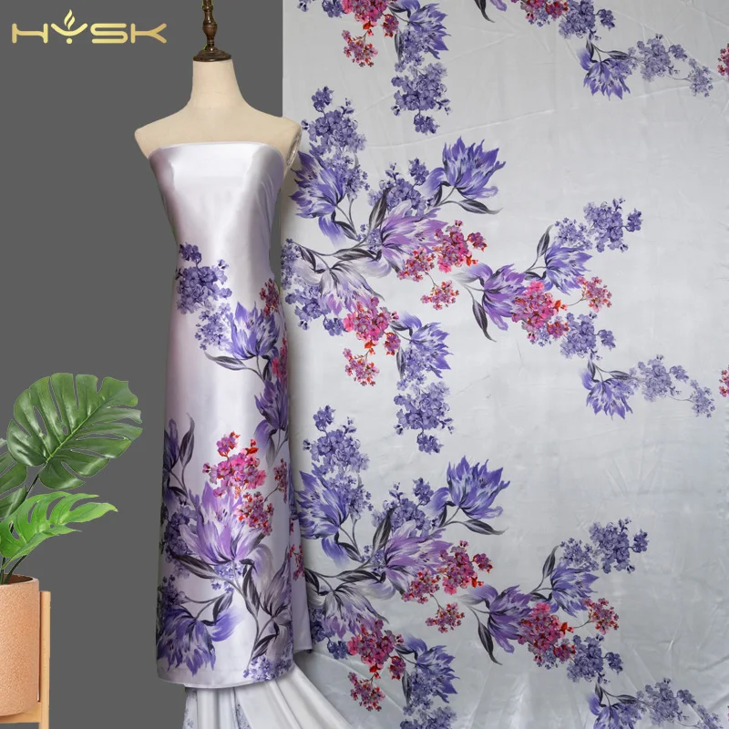 HYSK 100% Pure Mulberry Silk Charmeuse Fabrics Textile Garment Print Satin Silk Fabric 1 Meter 114cm 44