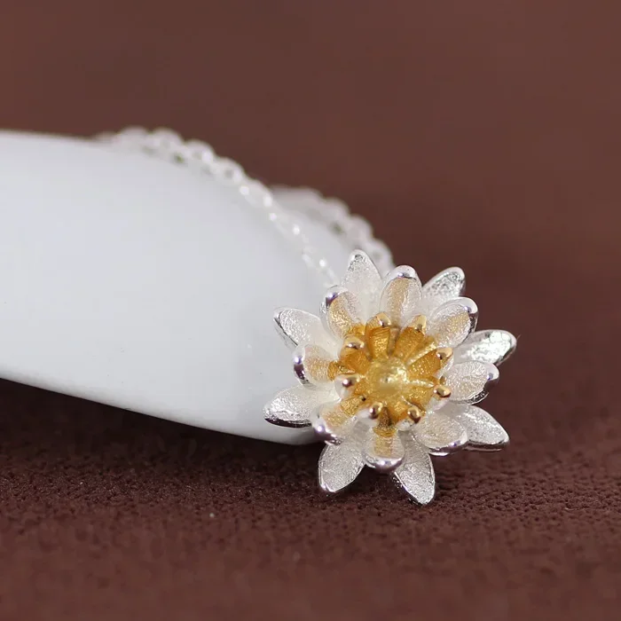 925 Sterling Silver lotos Naszyjniki i wisiorki dla kobiet Fashion Lady Festival Gift Sterling-silver-jewelry — zdjęcie 2