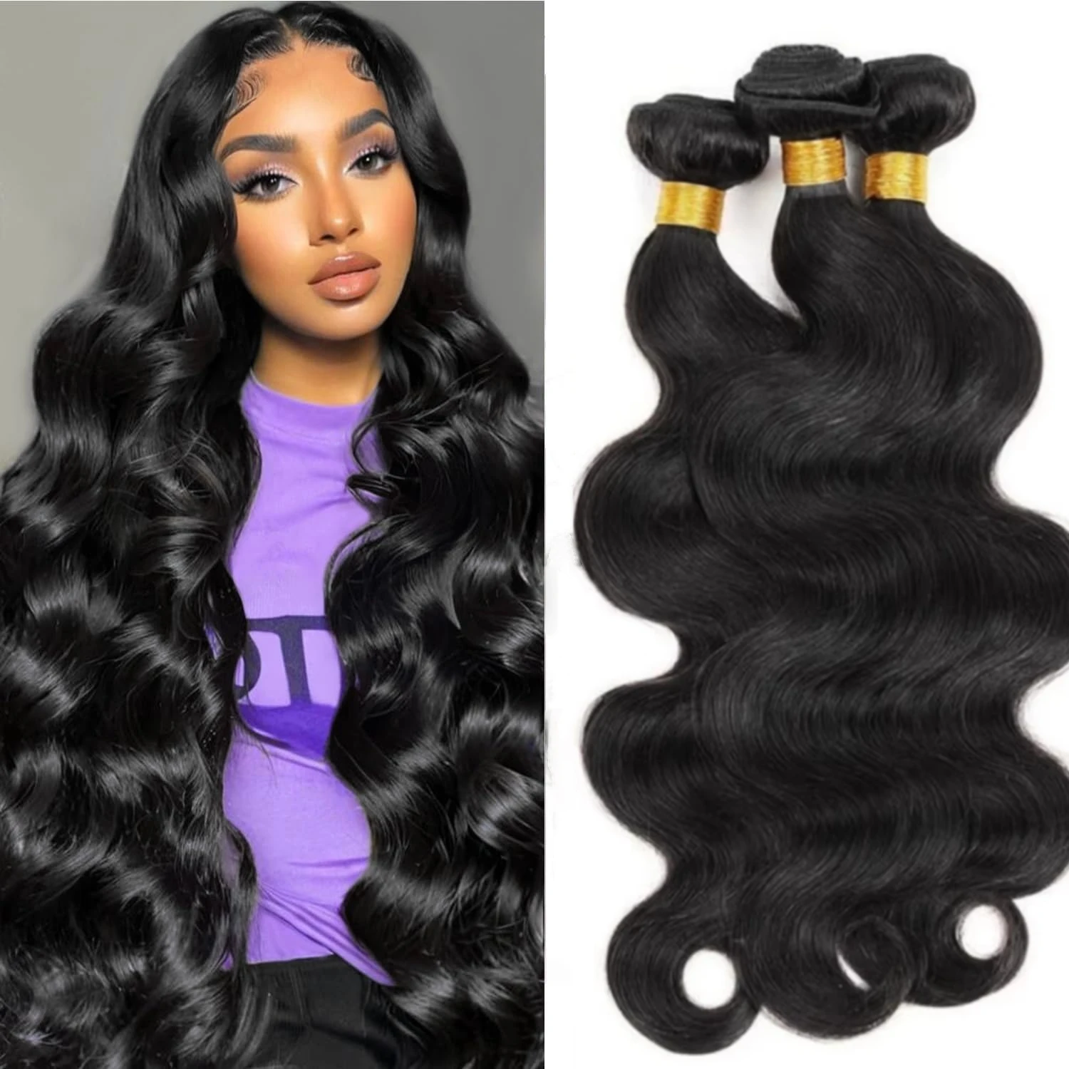 

Объемная волна, пучки человеческих волос, пучки человеческих волос, двойной уток, необработанный бразильский пучок девственных волос # 1B Натуральный цвет