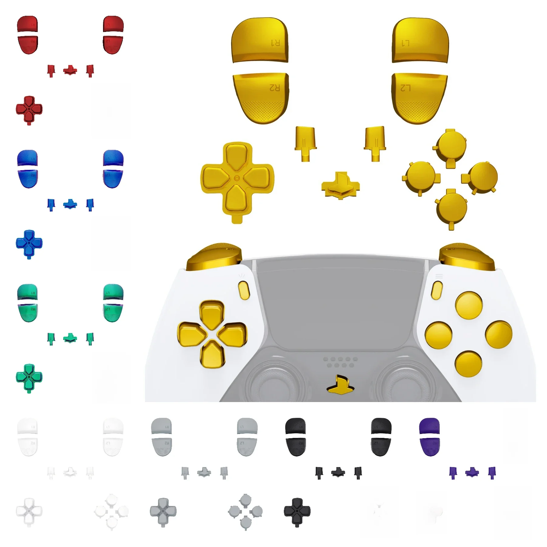 eXtremeRate – jeu complet de boutons de remplacement, Options de partage d-pad, boutons faciales domestiques, déclencheurs R1 L1 R2 L2 pour contrôleur ps5 Edge