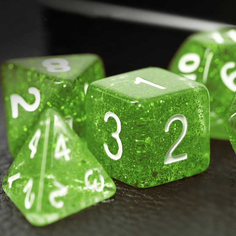 7Pcs/Set Green Dice D&D COC Dice D4 D6 D8 D10 D% D12 D20 Table Games DND RPG Dice Set