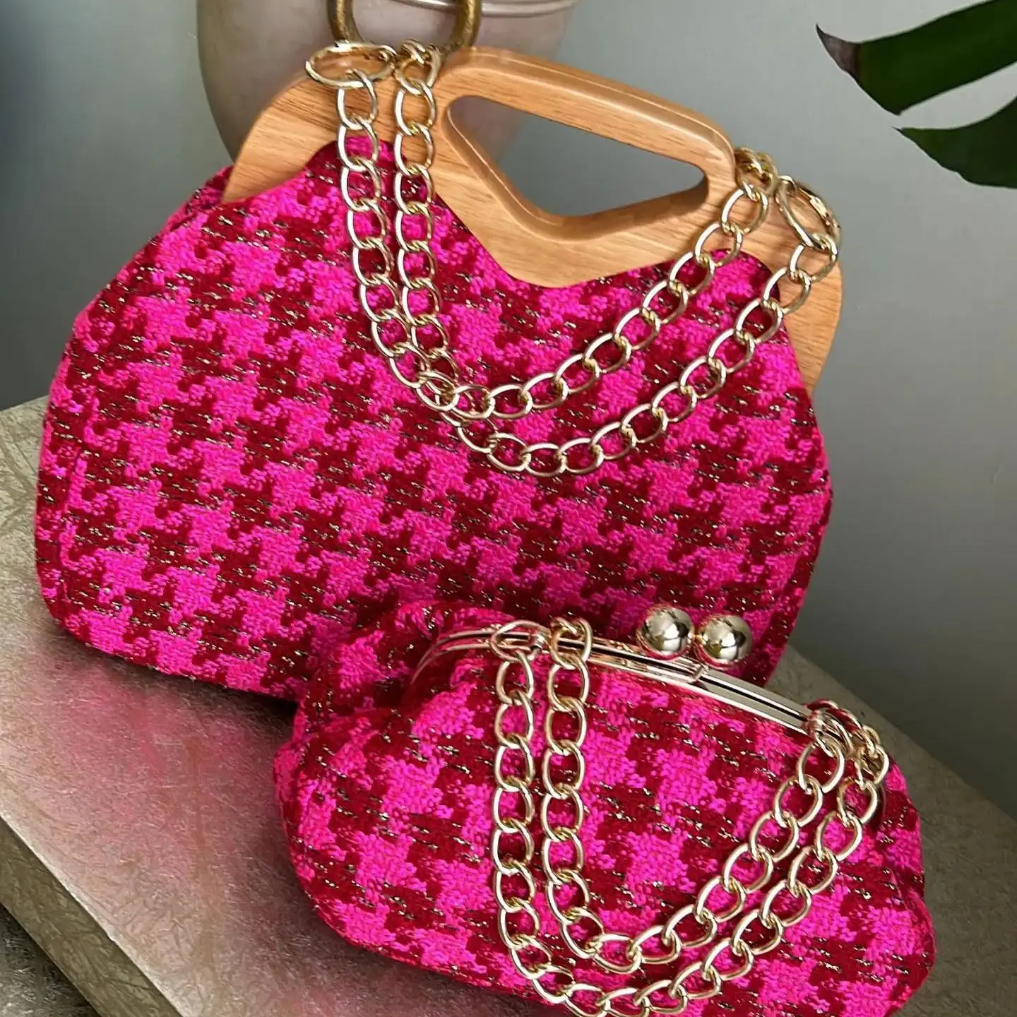 

Lost in винтажный блестящий твидовый клатч, деревянная рамка для рта, вечерний клатч, большие сумки с ремнями, большой кошелек 25x19x8 см