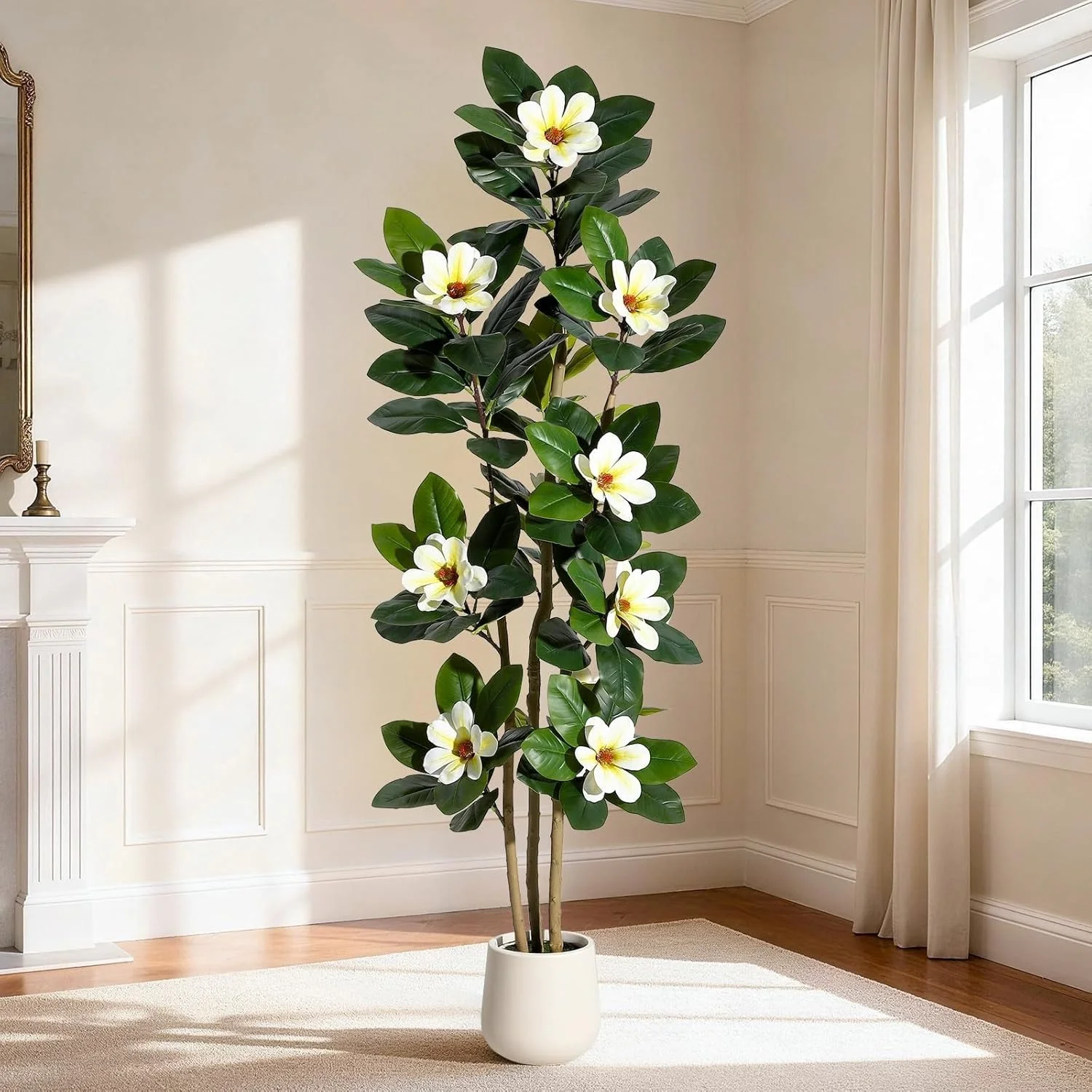 Arbre artificiel en caoutchouc de 180 cm, plante d'intérieur avec feuilles réalistes, arbre artificiel multi-troncs en pot, plante décorative facile d'entretien pour salon, bureau, chambre.