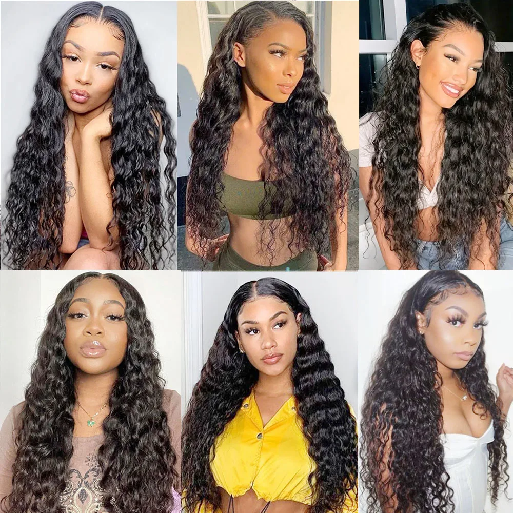 Bundles Deep Wave avec fermeture à lacet HD, cheveux humains bruts brésiliens, 3 faisceaux, 30 po