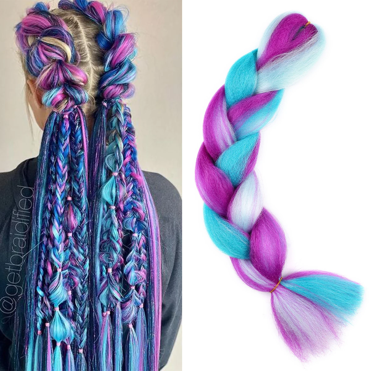 Extensions de tresse au crochet ultraviolette synthétique, patchwork de couleurs, 4 couleurs, 24 pouces