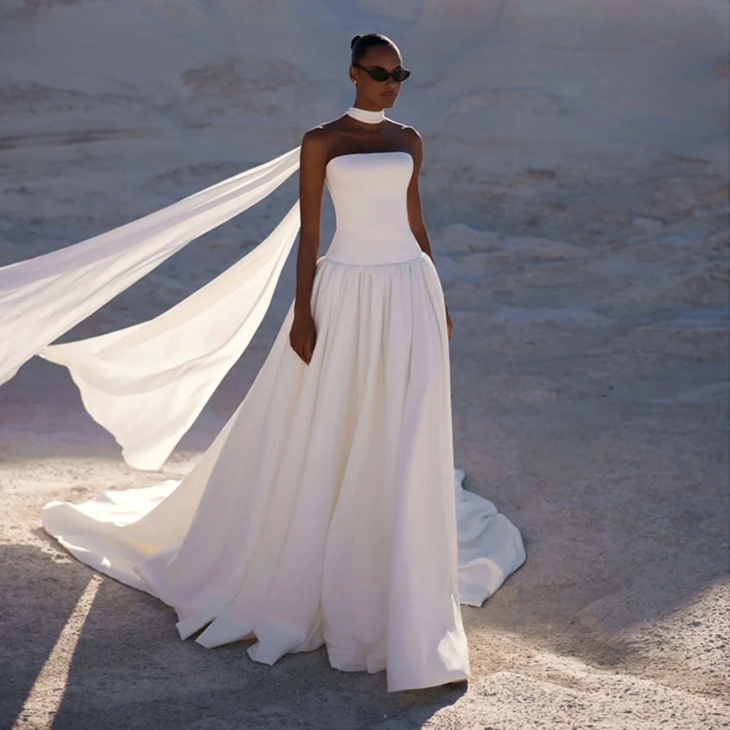 

Sharon Said Elegant Strapless A-Line Off White Satin Wedding Dress 2025 Simple Court Train Corset Bride Gowns SW217 Customized