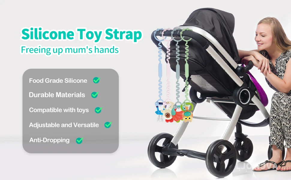5er-Pack Silikon-Spielzeugbänder. Sicherheitsleinen für Flaschen und Beißspielzeug für 0-18 Monate. Perfekt für Kinderwagen, Hochstühle und Autositze. – Detail 3