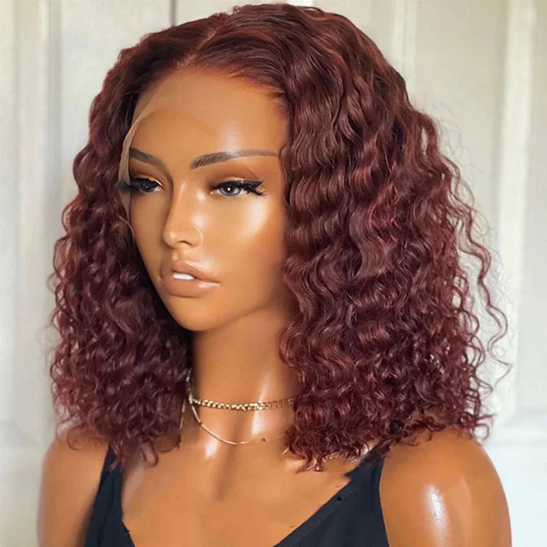 13x4 Lace Frontal Deep Wave Bob Wig #33 Color Deep Wave Transparent HD Lace Closure Wig Human Hair Remy Bob Wig Glueless 180%