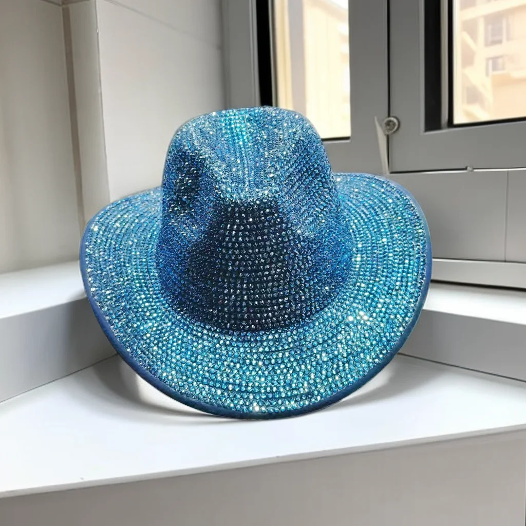 Stage Hat Rhinestone Cowboy Hat Fashion Women's Jazz Hat Red Diamond Party Cowboy Hat