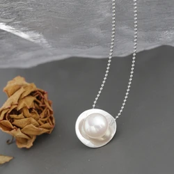 Authentic 925 Sterling Silver Pendant Inlaid Natural Freshwater Pearl Geometric Circle Design Simple Trendy Women Pendant Gift
