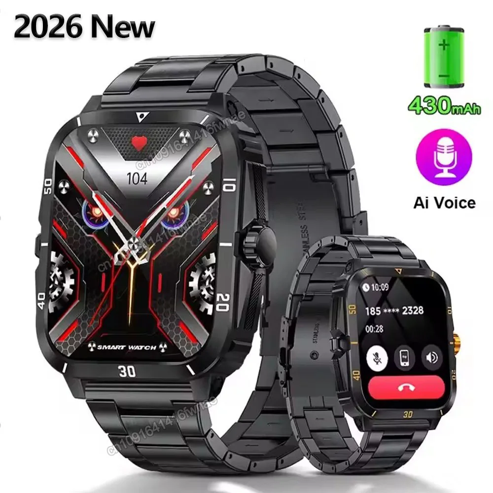 2026 Outdoor-Militäruhr 1,96" Smartwatch für Herren Bluetooth-Anruf Gesundheitsmonitor Smartwatch Sport Fitness Wasserdichte Uhren Hw12