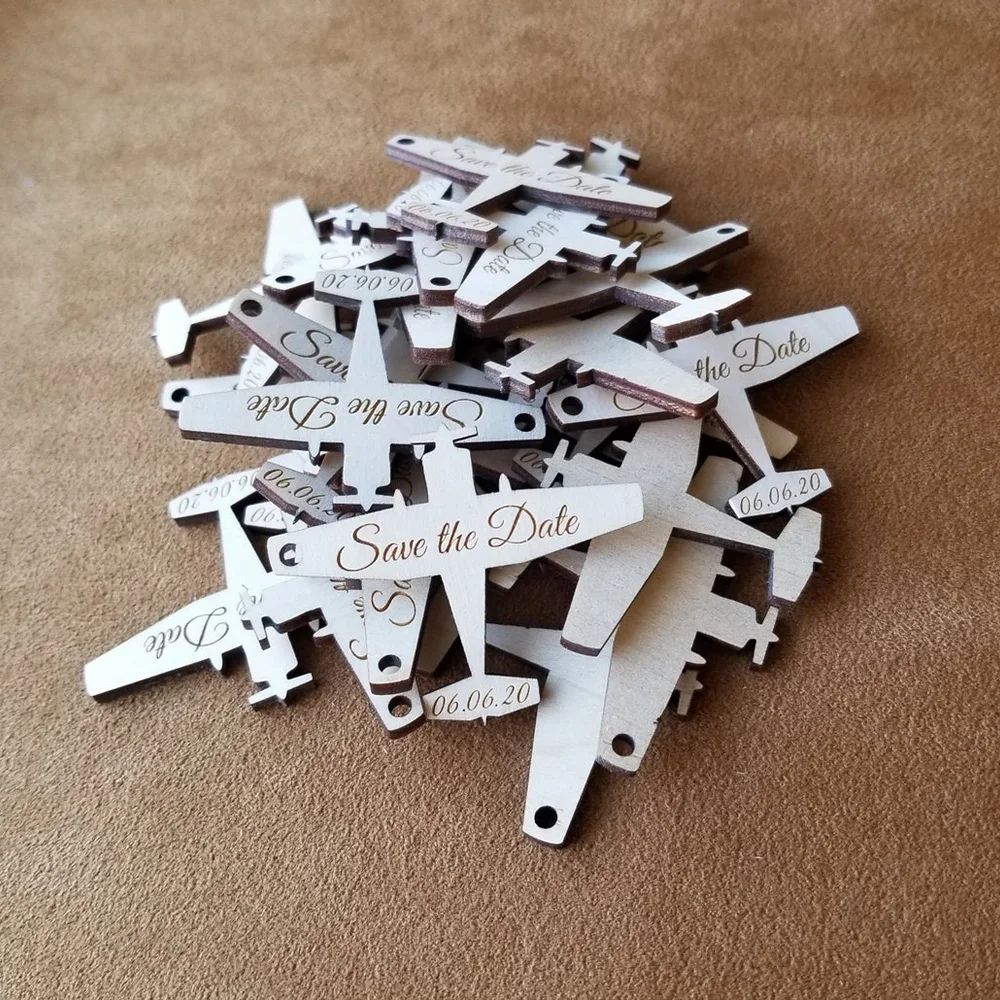 50Pcs Personalized Wedding Wooden Airplane Tags Engraved Plane Shape Wedding Favor Tags Custom Wooden Plane Tags Decor