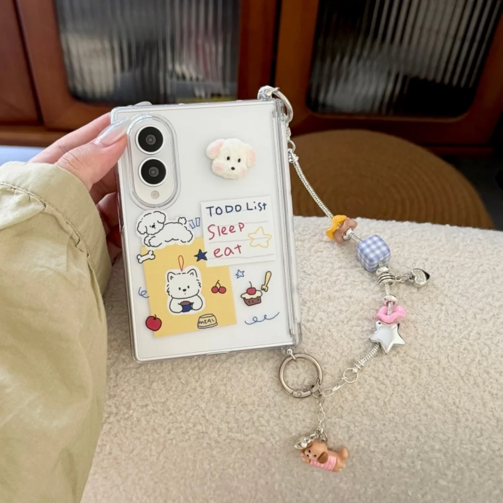 Korean Ins Cute 3D Puppy Cartoon Phone Case For Samsung Galaxy Z Fold 8 fold 8 Cover Kawaii Anti-Fall Protective Case With Charm