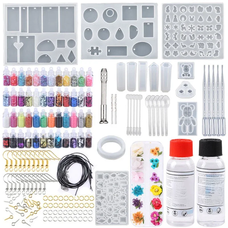 Epoxy Harz Kit für Anfänger Silikon Harz Mold Set mit DIY Liefert Werkzeuge, Glitter Pailletten,