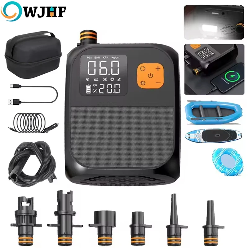 OWJHE Pompa d'aria wireless 8000mAh Touch Screen Gonfiatore elettrico portatile per pneumatici a doppio stadio per kayak Ali antivento Compressore d'aria SUP