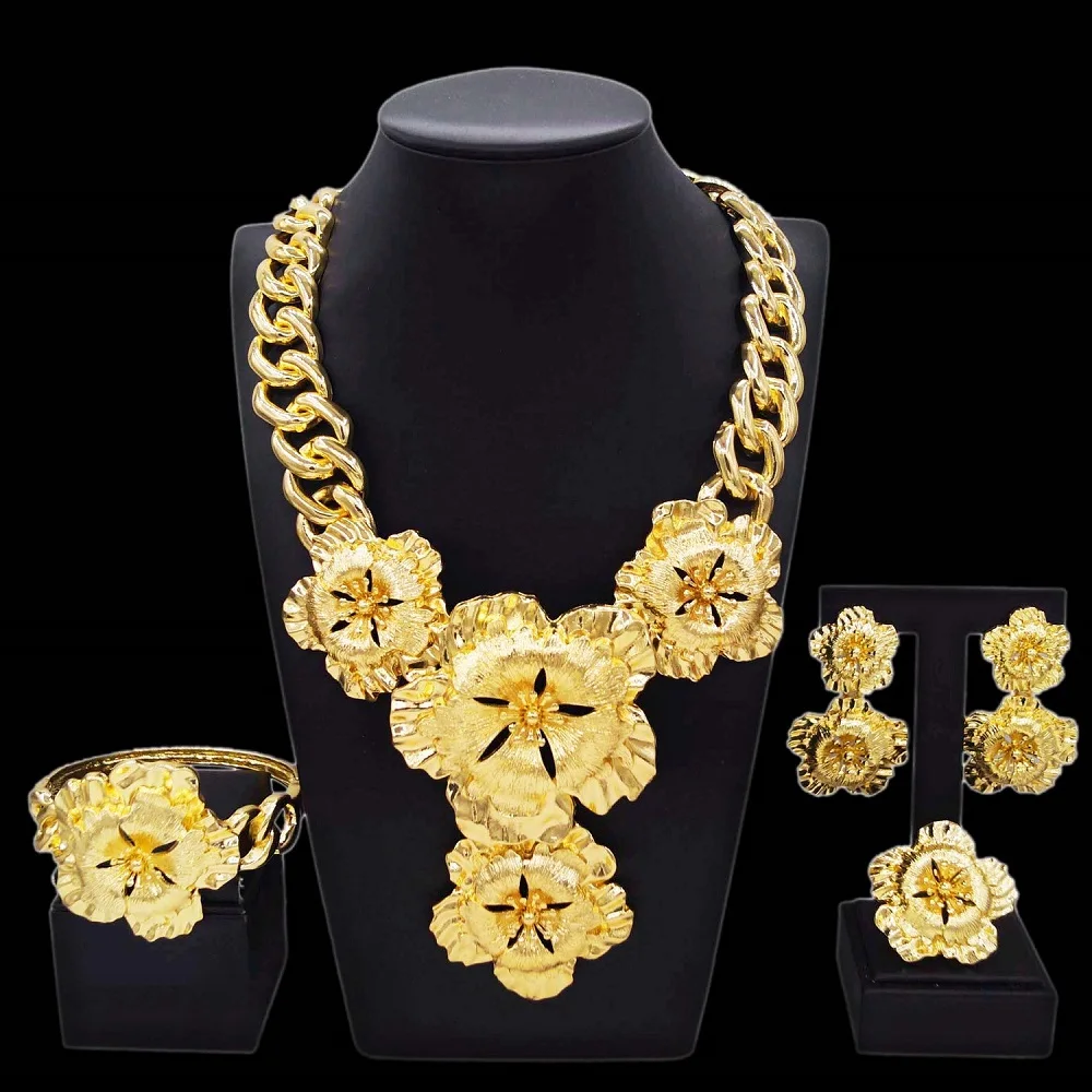 Fashion Latest Women Necklace Jewelry Set Wedding Party Jewelry Dubai Gold Plated Earrings Bracelet Italian Designer Styles