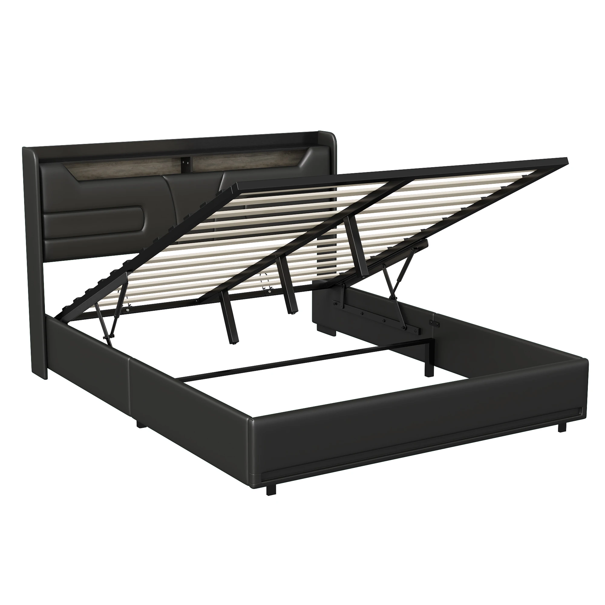 Creahappy, 160×200 cm Doppelbett, Bett für das Hauptschlafzimmer, Hydraulisches Bett, gepolstertes Bett mit Gasdruckfunktion, Bett für den Wohnbereich, Bett für eine Stadtwohnung, Bett für ein