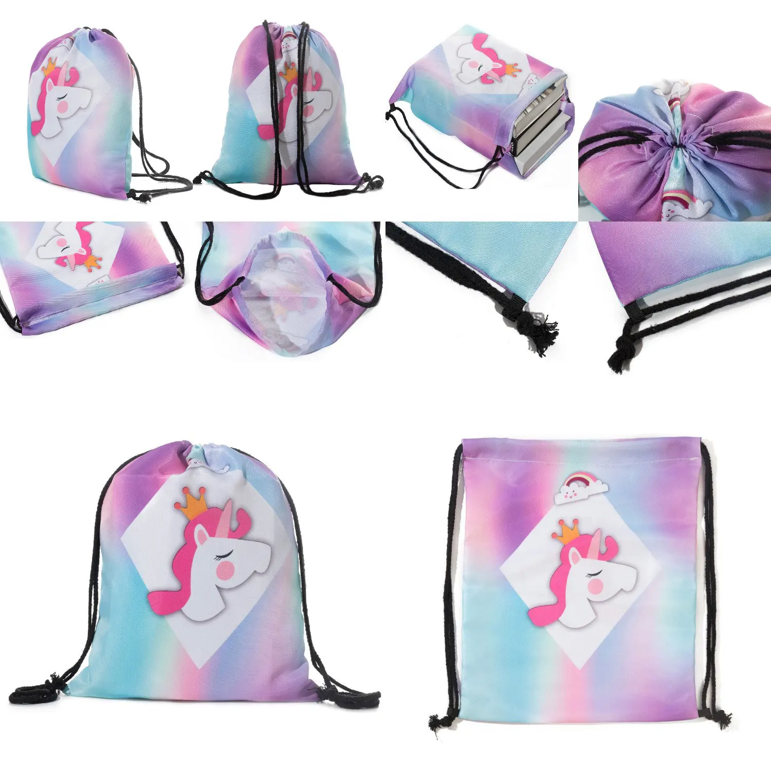 Mochila portátil con estampado de perro y Animal para mujer, bolso de gran capacidad, con cordón, para la escuela