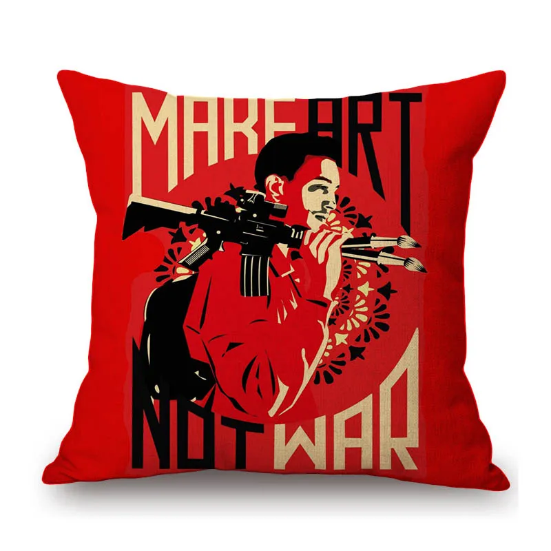 Red Vintage Anti-War Post Make Art Not War Letter Print Cotton Linen Throw Pillow Case Sofa Chair Seat Cushion Cover Home Decor