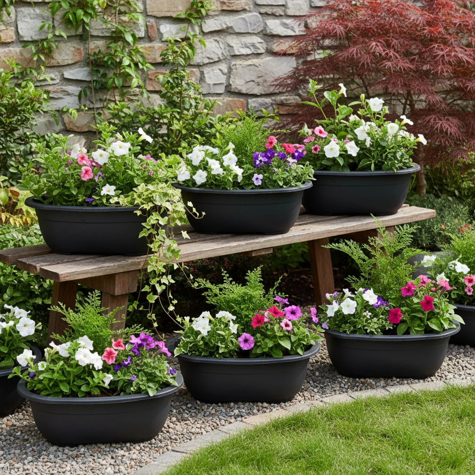Bonsai Planting Pots Set Oval Plastic Containers for Indoor Outdoor Planters and Home Gardening