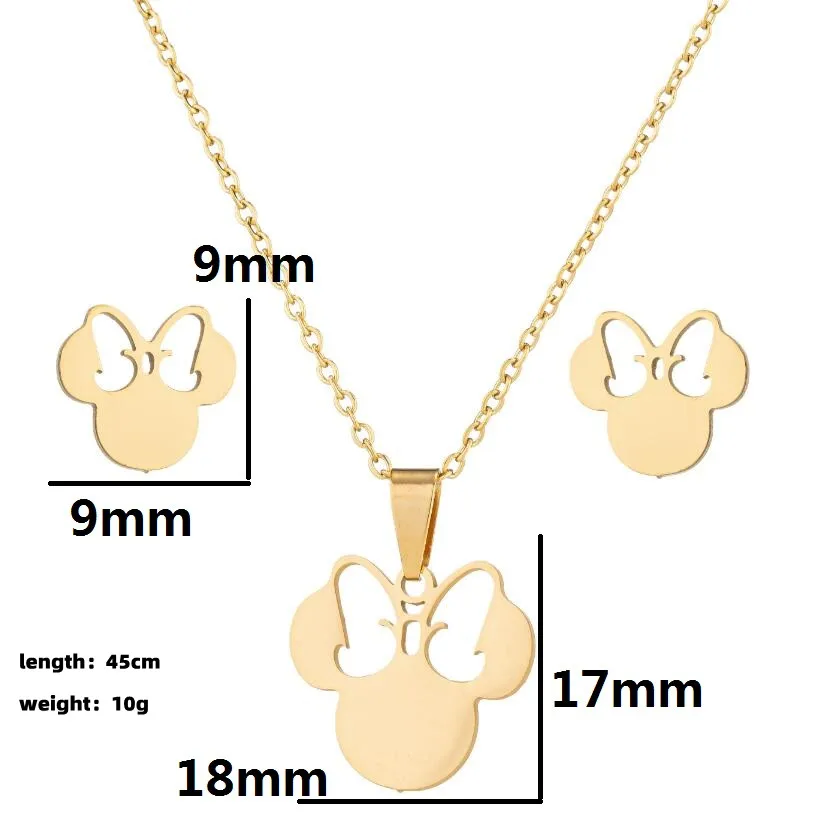 Stainless Steel Jewelry Sets For Women Necklace And Earing Anime Cute Cartoon Bow Mouse Chain Necklace Choker Desinger Charms