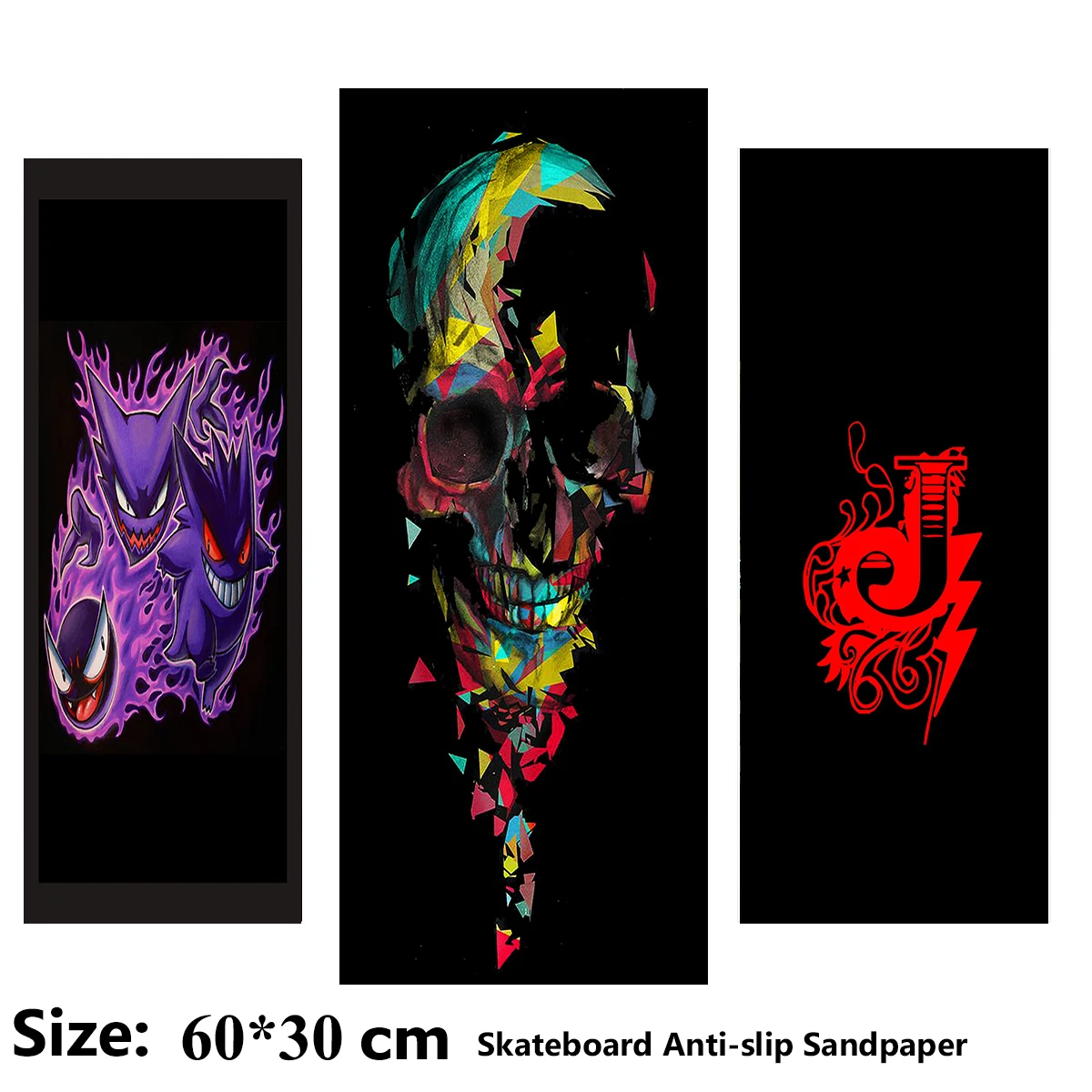 Broken Skull Purple Animal Red Letters Pattern Electric Scooter Anti-slip Sticker Sandpaper Skateboard Grip Tape Sheet 60*30cm