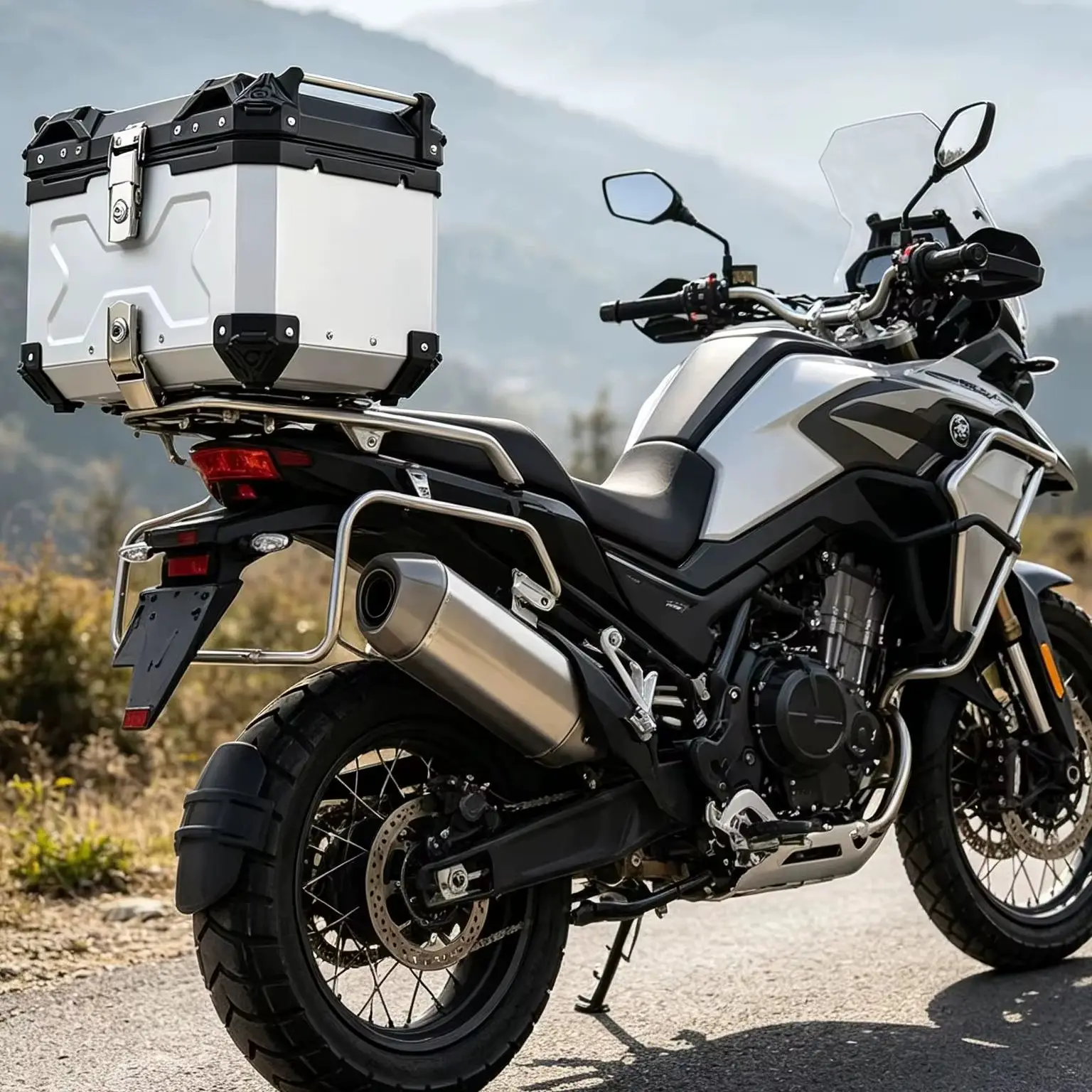 45L Motorradkoffer aus Aluminiumlegierung, mit Schnellverschluss-Bodenplatte, Innenfutter und Rückenlehne