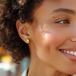 Circle Ball Stud Earring, 12mm Medium Stainless Steel Beaded Gold Plated Earring for Women Lady Femal Gift