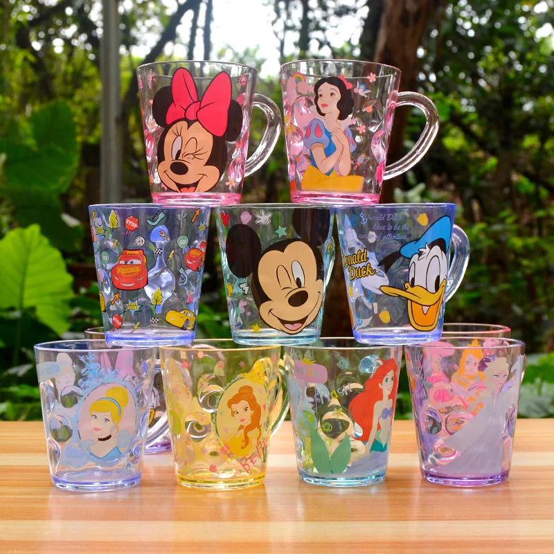 Disney Stitch Water Cup Mickey Minnie Mouse Frozen Princess Boy Girl Children's Brushing Cartoon Cup with Handgrip Kids Toy Gift