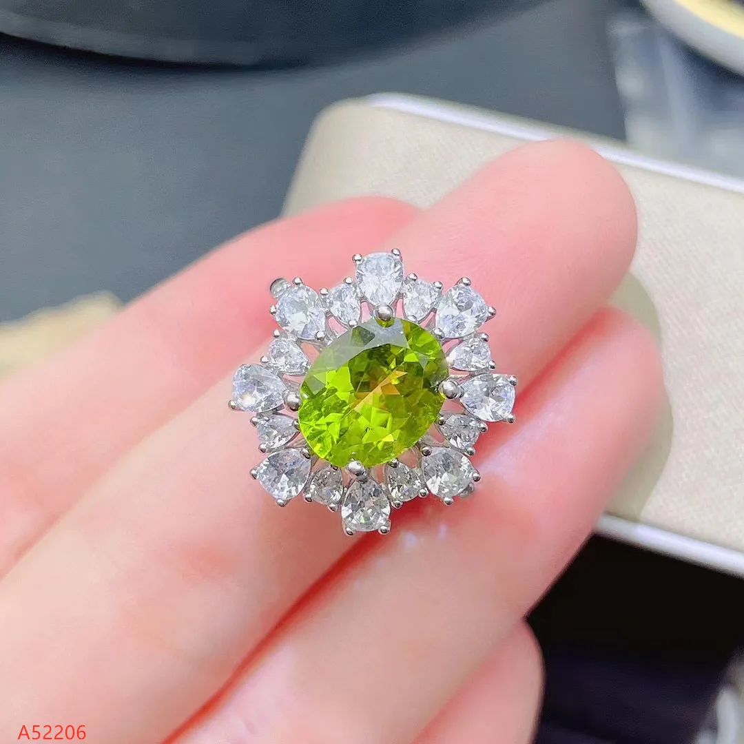 

Fine Jewelry 100% 925 Sterling Silver Natural Peridot Gemstone Women's Ring Faceted Party Birthday Gift Marry Girl Got Engaged