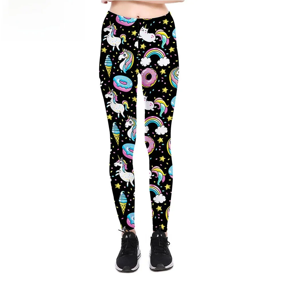 NADANBAO jednorożec 2024 legginsy damskie Galaxy Sky Star Ring tęczowe legginsy z nadrukiem cyfrowym elastyczne spodnie treningowe — zdjęcie 2
