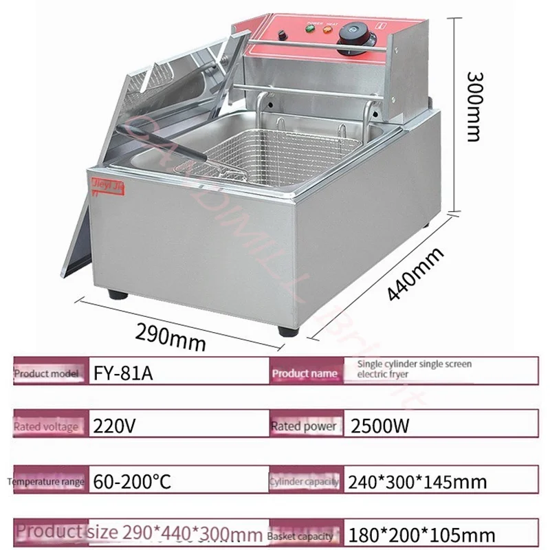 Single Cylinder Fryer Commercial Electric Fryer Deep Fryer for Fried Chicken Legs French Fries Chips Deep-fried Dough Stick