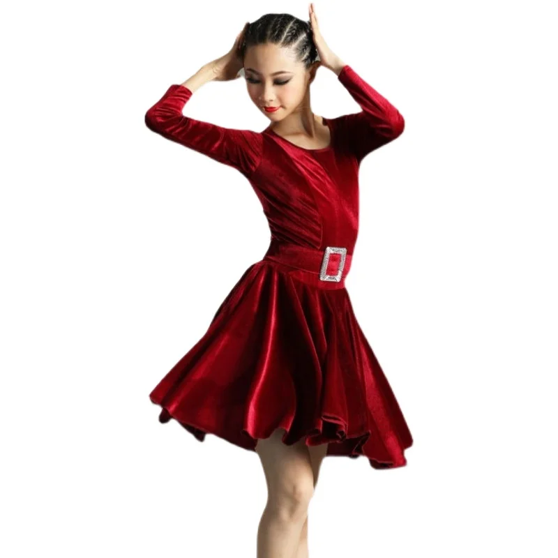 Crianças latina dança roupas high-end meninas outono e inverno desempenho roupas competição crianças necessário pano de dança