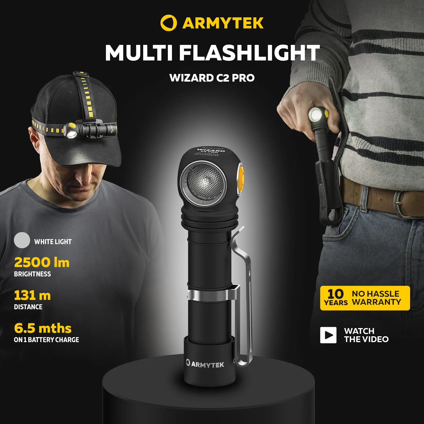 LED Flashlight Armytek Wizard С2 Pro Magnet USB Rechargeable (F08701C/F08701W)