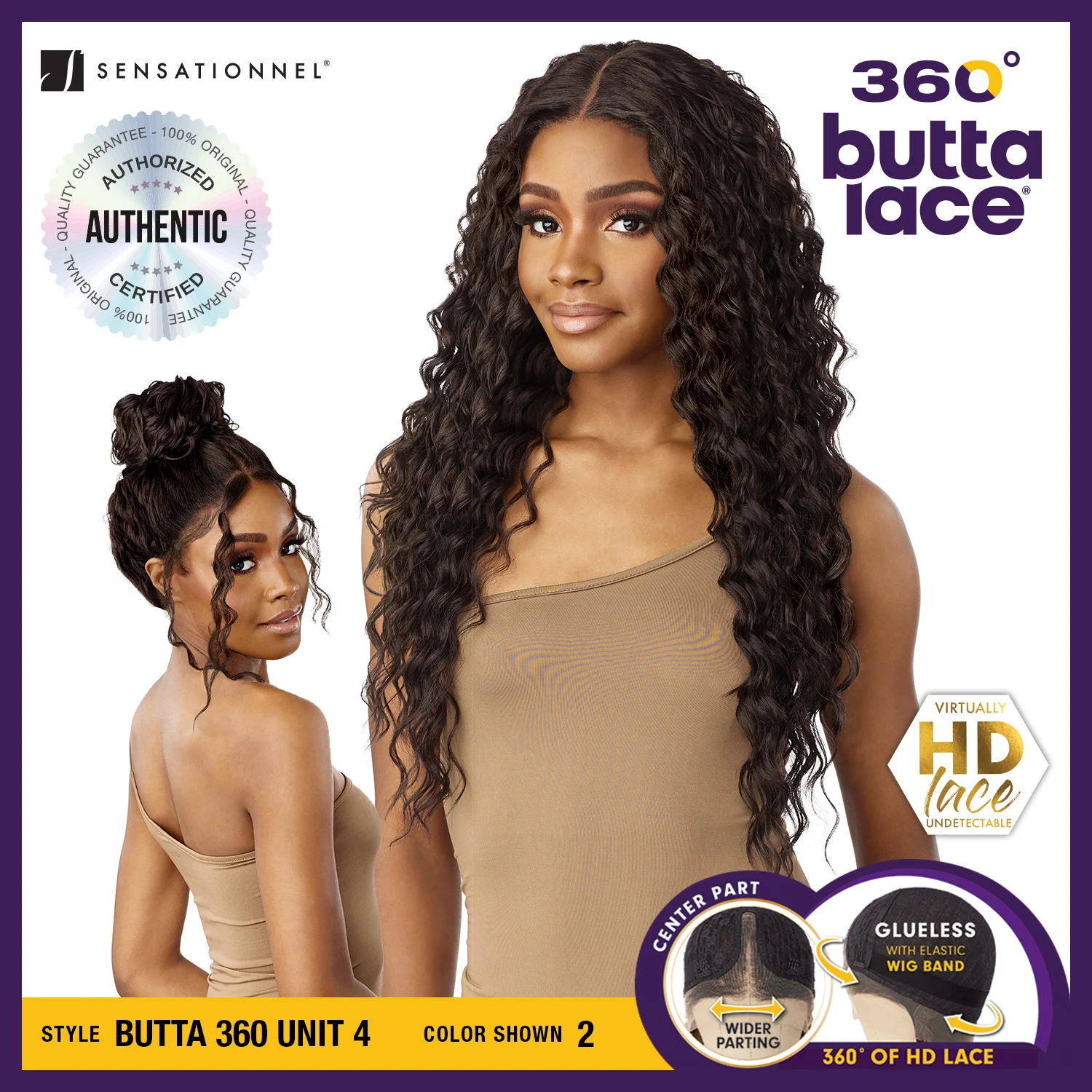 Sensitionnel Glueless Butta 360 HD renda depan Wig Unit 4 - 360 renda, Glueless, pre-plecked Hairline