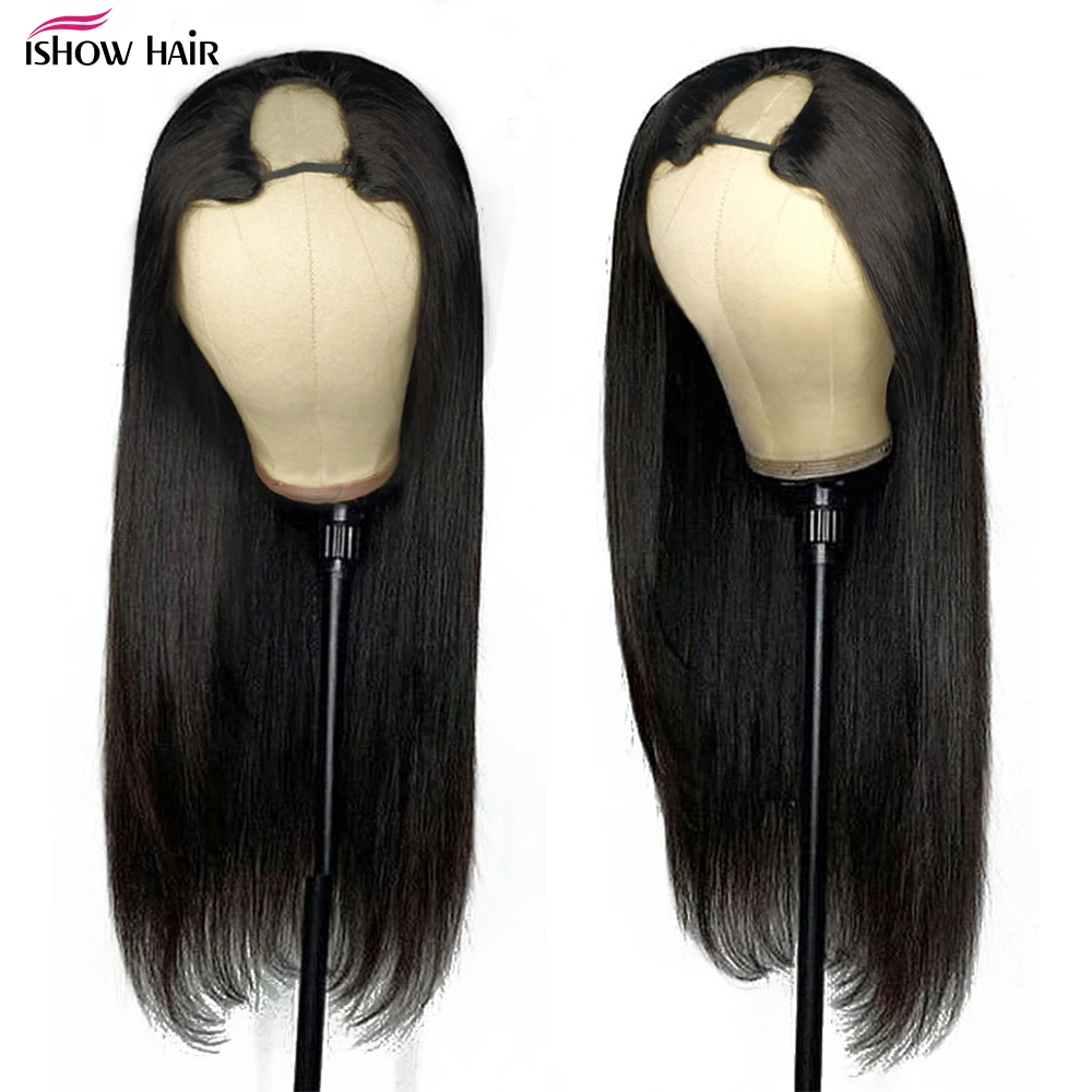 Ishow U Part Wig Human Hair 250 Density Straight Human Hair Wigs Cheap No Leave Out Brazilian Full Machine Made U Shape Wig