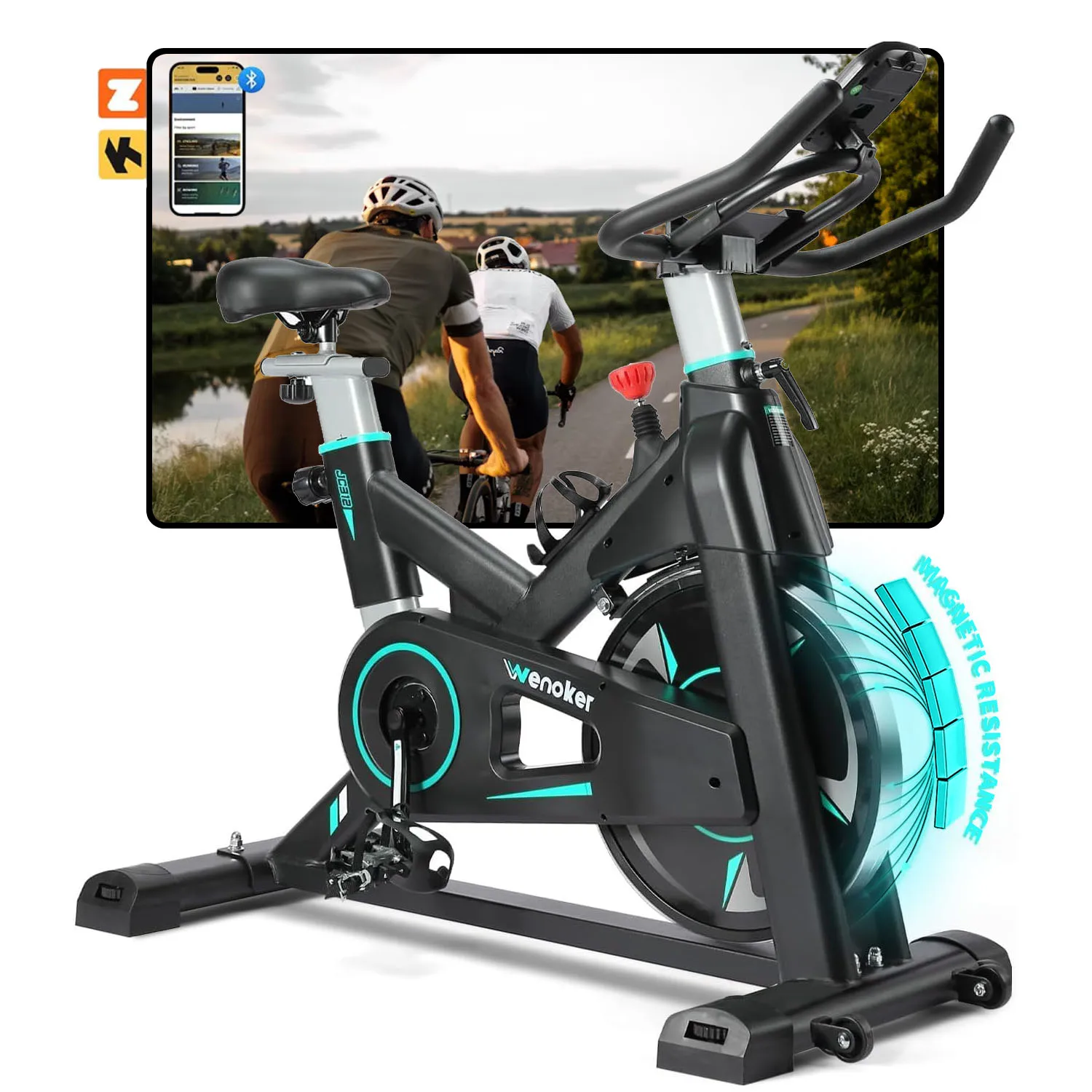 WENOKER Hometrainer met APP, Magnetische weerstand Ergometer Zwaar Vliegwiel LCD Monitor Stationaire fiets Belastbaar tot 160 kg