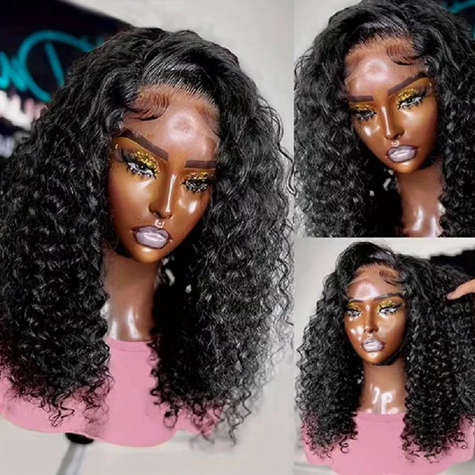 Curly Bob Wig 13x4 Lace Front Wigs Pre Plucked 250% Density Mongolian Glueless HD Kinky Curly Bob Lace Frontal Wigs Wet and Wavy image 4