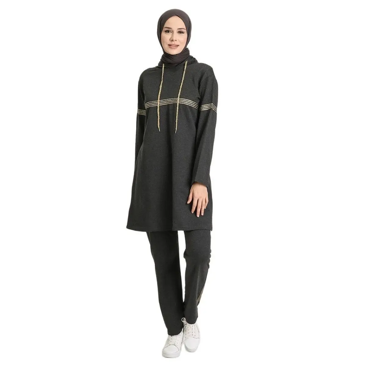 Women Tracksuit Set Hooded  Rope  Detail  Unlined  Long  Sleeve  Seasonal  Summer  Women  Hijab Clothing Muslim Fashion Stylish