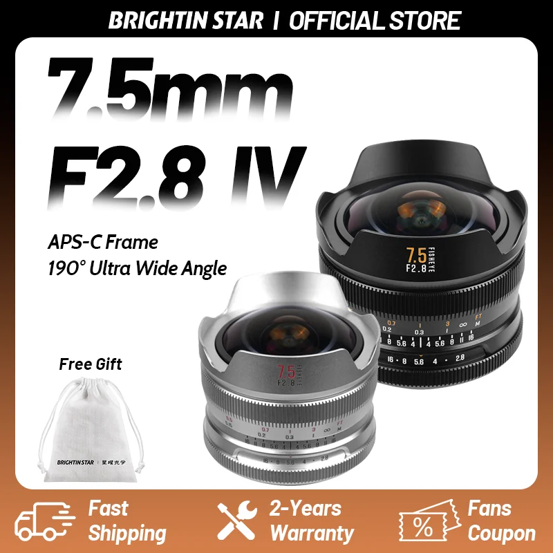 Brightin Star 7.5mm F2.8 IV APS-C Frame Fisheye Ultra Wide Angle Lens for Sony E Nikon Z Canon EOS M RF Fuji X Olympus M43 MFT