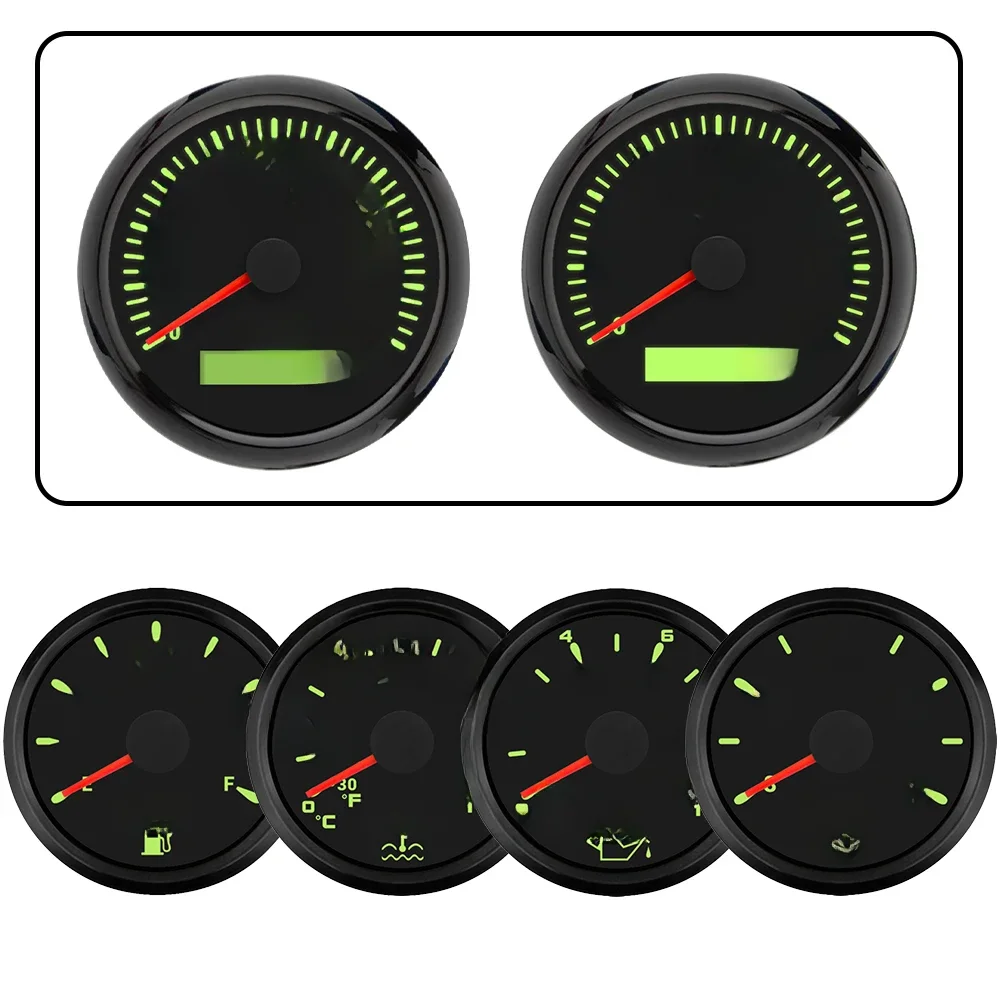 ELING 6-meterset 85 mm GPS-snelheidsmeter 0-8000 RPM toerenteller + 52 mm watertemperatuur oliedruk brandstofniveau voltmeter met achtergrondverlichting - afbeelding 2