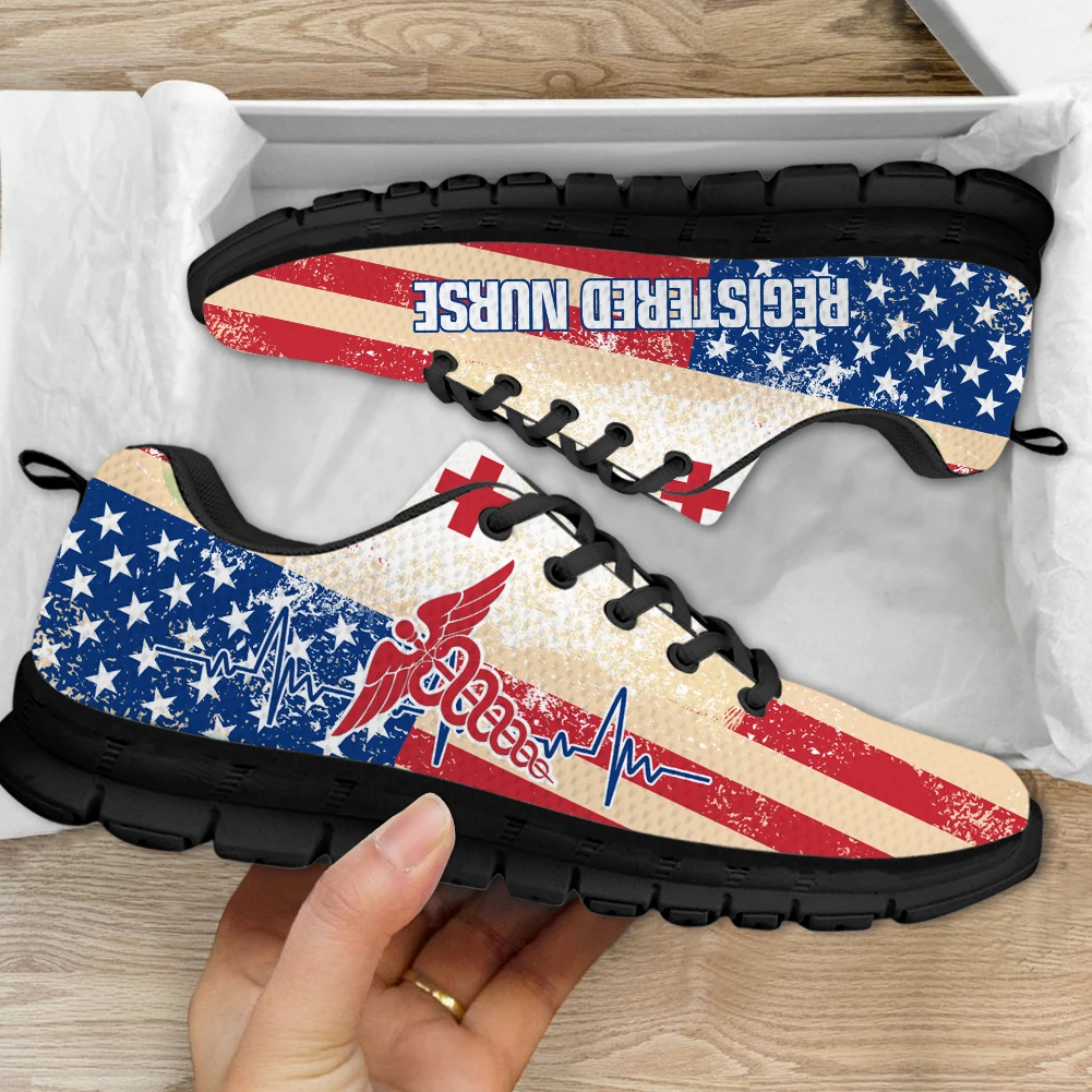 INSTANTARTS Trendy Sport Sneakers Registered Nurse Paramedic EMT EMS Design Women's Casual Flats Outdoor Light Walking Footwear