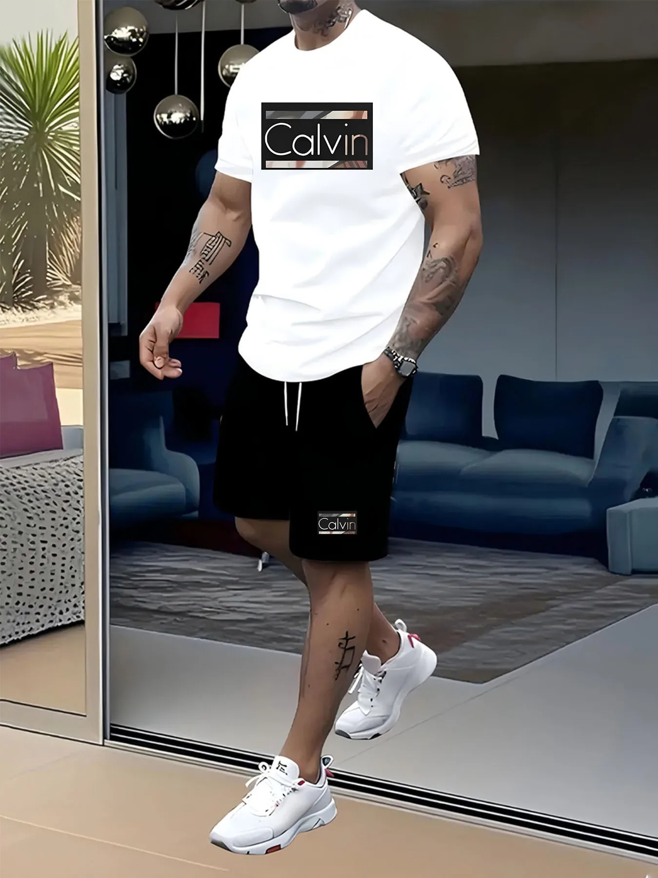 

Ensemble décontracté athlétique d'mravel pour hommes, ткань из полиэстера, 100% респиратор, футболка à col rond avec мотив imprimé et s