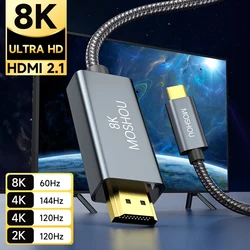 USB C to HDMI 2.1 Cable 8K@60Hz 4K@120Hz Thunderbolt 4/3 to HDMI 48Gbps HDR HDCP2.3 Type C to HDMI Cord for iPhone 16 Galaxy S24