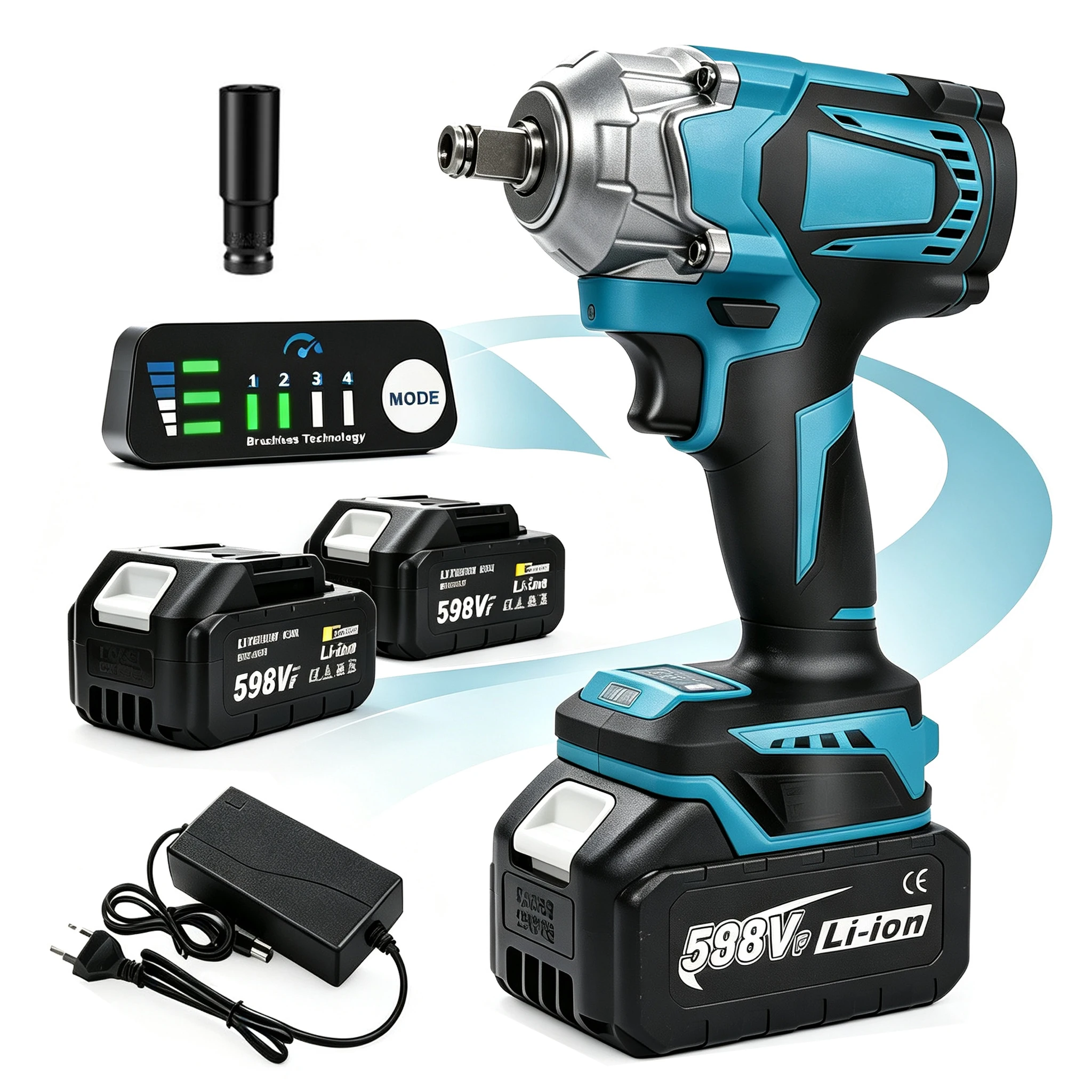 Avvitatore a impulsi elettrico senza spazzole con coppia di 1200 N.M, 1/2", avvitatore a batteria, utensile elettrico per batteria Makita 18V