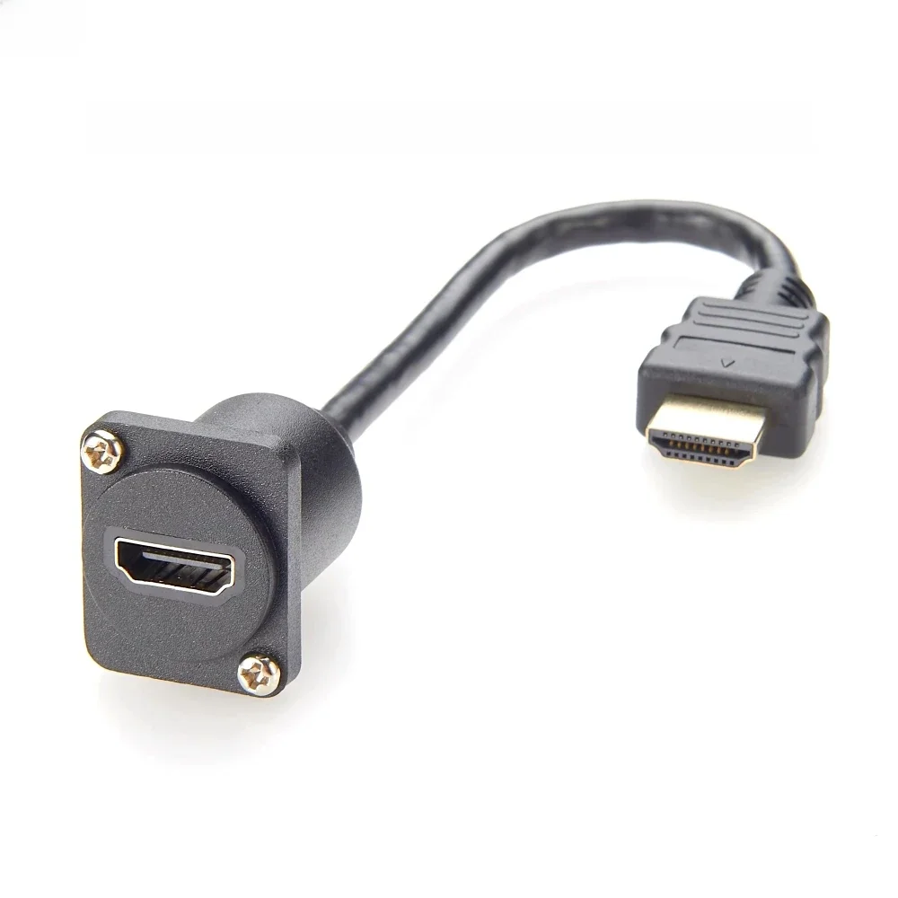 Kabel przedłużający HDMI 1.4 typu D, montowany na panelu, z kołnierzem, 4K@30Hz, męski na żeński, do montażu w samochodzie, z gniazdem przelotowym na deskę rozdzielczą. — zdjęcie 2