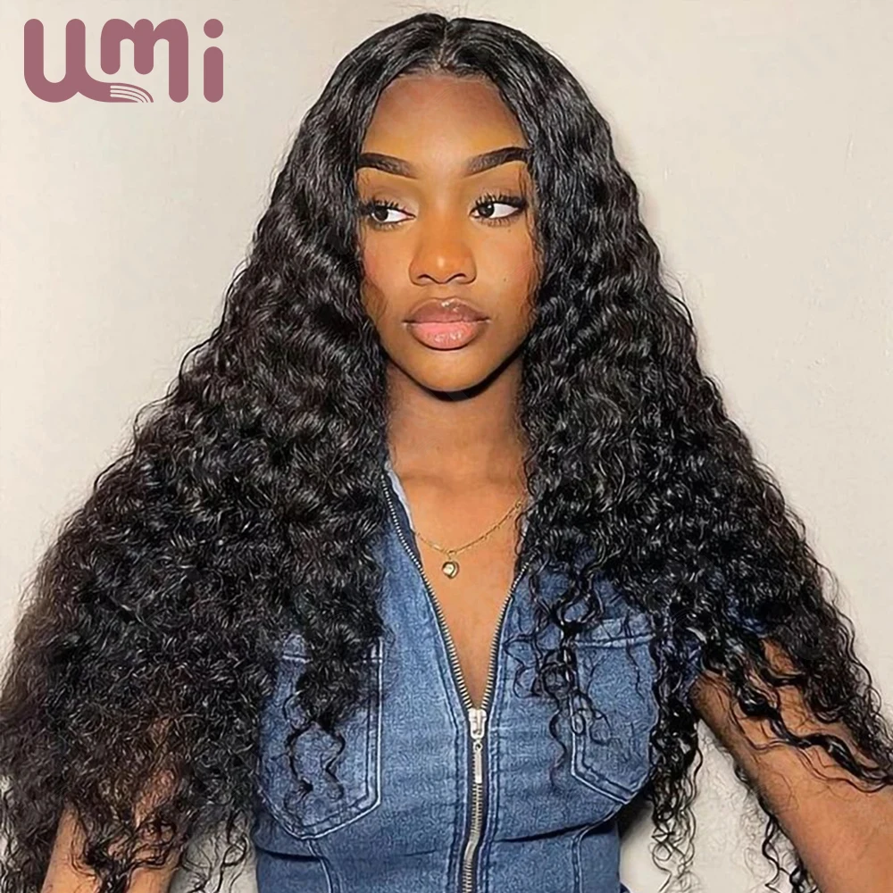 Umi Glueless 13x4 HD peluca de onda profunda pelucas frontales de encaje transparente brasileños Remy 300% densidad real 100% cabello humano 32 pulgadas